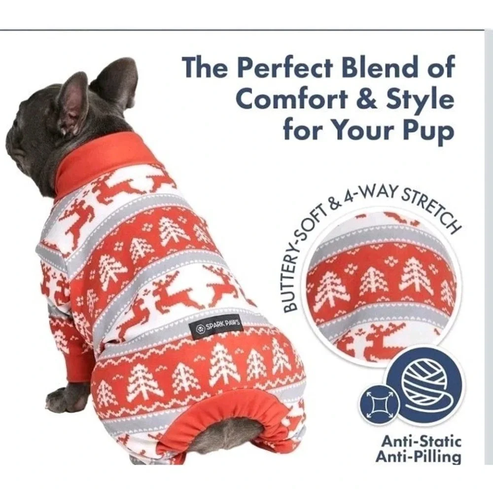 Spark Paws Dog Pajamas Sz 3XL Red Holiday Reindeer Print 30